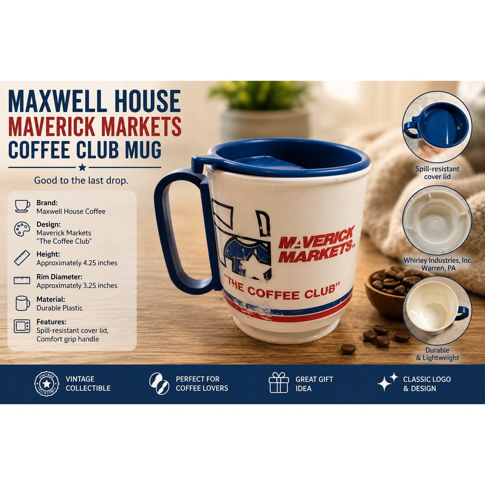 Vintage‎ Maverick Markets Maxwell House Coffee Club Whirley Thermal Mug with Lid